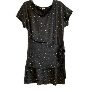 Skinnygirl Deborah Draped Side Tie T-Shirt Dress Black Galaxy LARGE (899)
